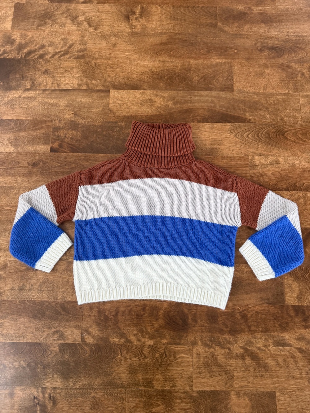 Lulus Colorblock Chunky Knit Turtleneck Sweater Size S